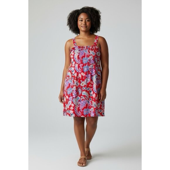 *Talbots Dress Womens Plus 22W Red Paisley Floral Summer Vacation Travel Resort - Picture 1 of 7